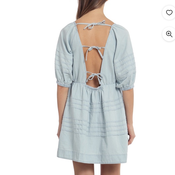 Avec Les Filles Cotton Babydoll Puff Sleeve Chambray Dress Sz S NWT - Picture 2 of 10